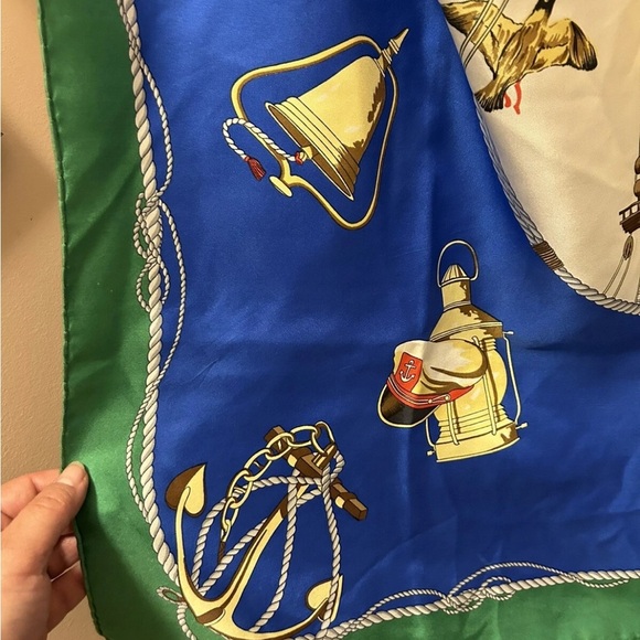 Rodier Paris Silk Scarf with Nautical Print in Blue and Green - Picture 5 of 15